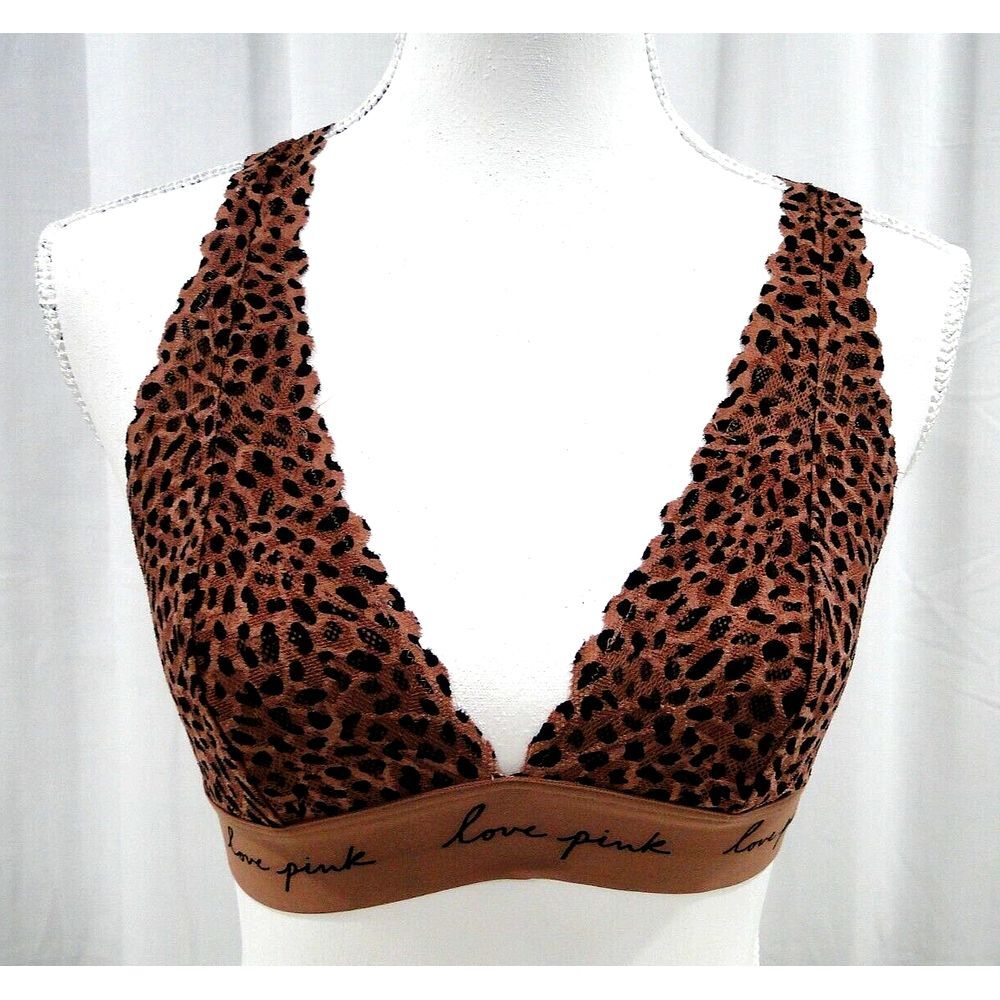 Victoria's Secret PINK Lace LEOPARD T-Back Halter BRALETTE Small